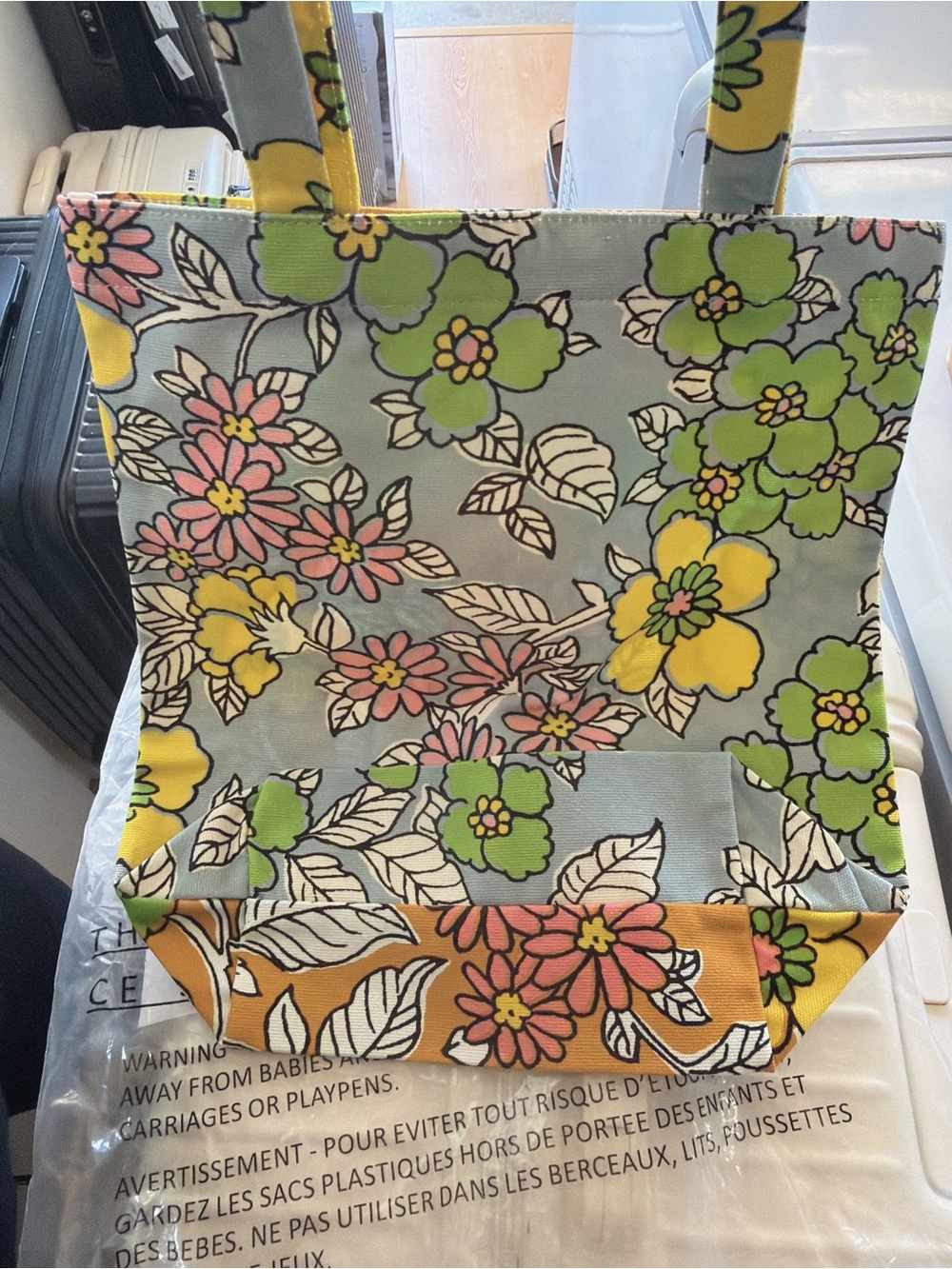 Tory Burch Floral Canvas Tote in Light Blue, Yellow, Pink & Green - Picture 2 of 6